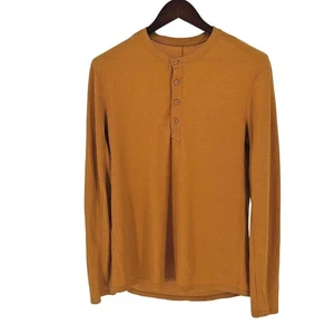 Lululemon Henley Waffle Thermal Shift Stitch LS Shirt Mens Large Yellow Brown - Picture 1 of 5