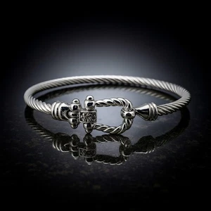  Equestrian Cable Bracelet Stainless Steel 7" Twisted Silver Buckle Cuff Bangle - Picture 1 of 6