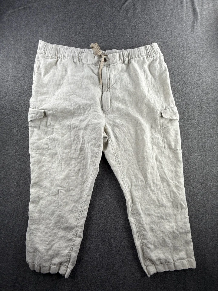 Caribbean Linen Cargo Pants Mens 45x27 Drawstring Elastic Waist Relaxed Fit - Image 1 of 4