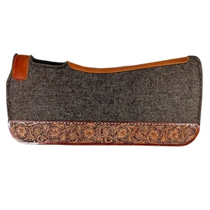 HS 32X30 In Hilason Western Wool Gray Felt Horse Saddle Pad W/ tooled Border - Picture 1 of 5