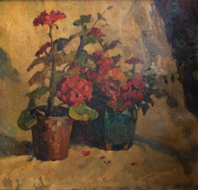 Blumenstillleben Geranien Rosen signiert gerahmt Öl Leinwand 1926 - Bild 1 von 4