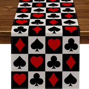 Nepnuser Linen Casino Table Runner Las Vegas Party Decoration Poker Night The... - Picture 1 of 5