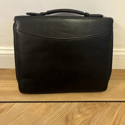 DELL Leather black laptop carrier messenger Briefcase bag 12” x 10” vintage  - Image 1 of 4