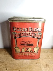 Vtg Ocean Blend Indian & Ceylon Tea Red Tin Litho Toronto Peterboro Lidded - Picture 1 of 9