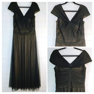 TADASHI SHOJI Black Beige Mesh Portrait Collar Formal Evening Gown Size 12 *READ - Picture 1 of 17