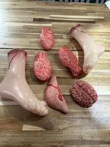 Lot of 7 butcher organs Gruesome Halloween Decor  feet heart brain liver - Picture 1 of 4