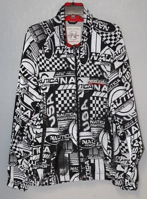 Chaqueta de Competición Nautica De Colección Hombres XL AOP Negra Cortavientos Cremallera Años 90 Y2K Foto 1 de 4