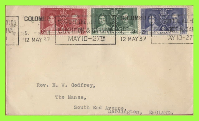 Ceylon 1937 KGVI Coronation set on plain First Day Cover - Image 1 of 1