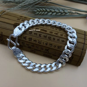 Echt 999 reines Silber Armband für Damen Herren breiter 15mm/7mm Fu Kubanische Panzerkette - Bild 1 von 12