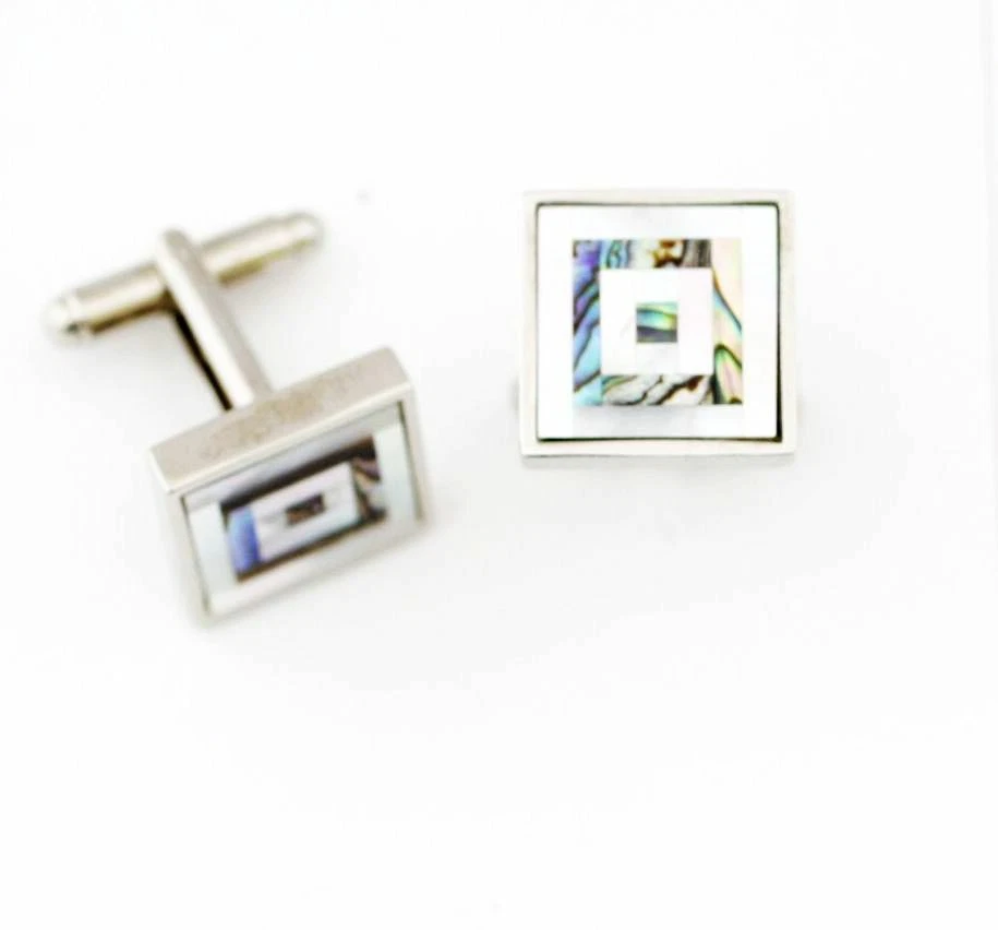 C0127 GEMELOS GEMELOS BLANCO MADREPERLA ABALONEL CUADRADOS EN CUADRADOS NUEVOS Foto 1 de 1