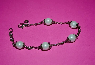 NUEVO CON ETIQUETAS $125 JUDITH JACK Providence Cadena Cadena Perla Pulsera Plata Esterlina  Foto 1 de 4