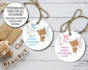 Personalised Baby Shower Gender reveal Baby Bear boy girl Tag Gift tags 53 - Picture 1 of 3