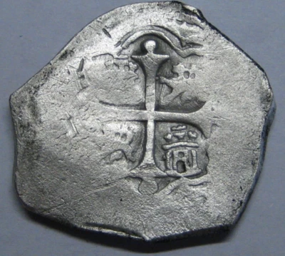 PHILIP IV 2 REAL COB MEXICO ASSAYER P 1600s SPANISH SILVER COLONIAL ERA - Image 1 of 4