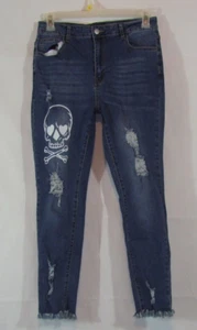 Women’s Stretch Jeans KCGH  XL Cotton Blend Skull Distressed - Picture 1 of 20