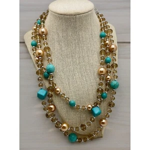 Vintage Beaded Layered Necklace Faux Turquoise Green Faceted Beads - Picture 1 of 6