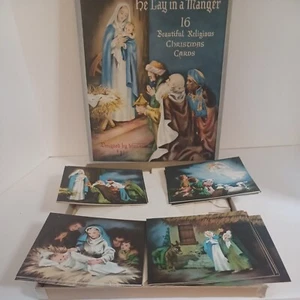 "He lay in a manger" Box Set of Vintage Greeting Christmas Cards (16) Volland - Picture 1 of 9