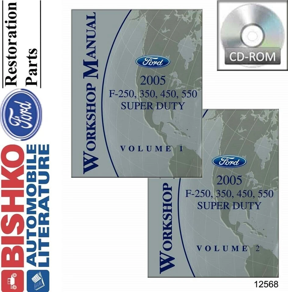 Ford Super Duty F250-F550 2005 manual de reparación de servicio de fábrica juego de 2 volúmenes CD repro Foto 1 de 1