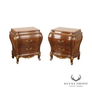 Karges French Louis XV Style Pair of Walnut Bombe Chest Nightstands - Picture 1 of 12