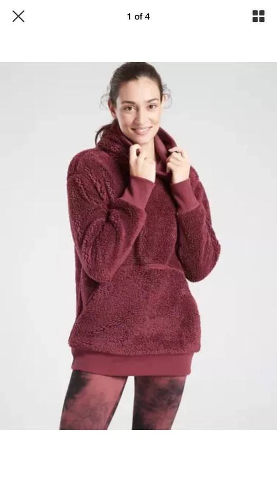 Athleta Reversible Sherpa Sweatshirt Maple Red Size Small #511866