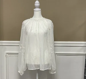 Cotton Traders Woman’s Sheer White Peasant Blouse Size 16 - Picture 1 of 6