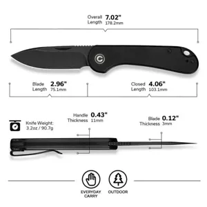 CIVC18062AJ1 CIVIVI Elementum Slipjoint Black 14C28N Drop Point Blade G10 Handle - Bild 1 von 20