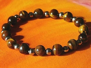 Pulsera hecha a mano con piedras preciosas y cuentas de acero para hombre/dama - ojo de tigre natural. - Imagen 1 de 3