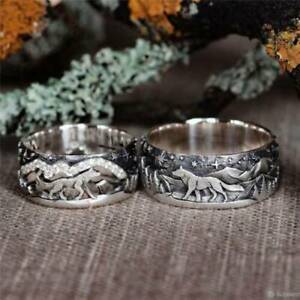 925 Silver Women Couple Men Wolf Ring Wedding Party Jewelry Size 44329