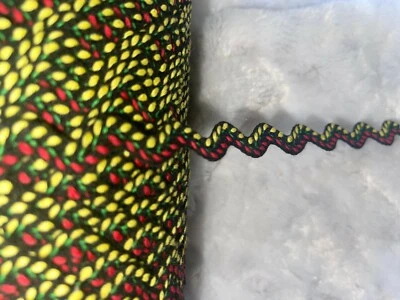 5 yards black red green yellow Africa cotton ric rac sewing trim 1/2" wide - Image 1 of 2