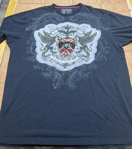 Avirex T Shirt Men Sz 2XB Black Shield Graphic Logo Y2K Grunge Crew Neck - Picture 1 of 5