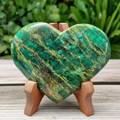Piedra de palma corazón esmeralda natural cristal verde piedra preciosa curativa decoración del hogar 1 pieza Foto 1 de 4