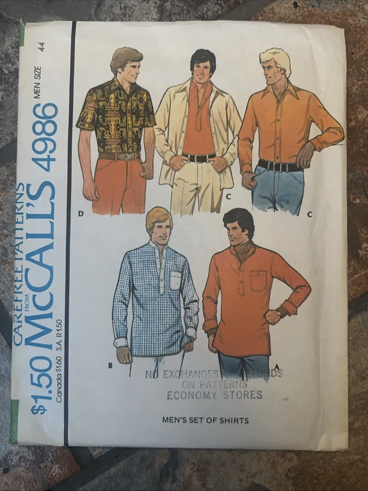 Conjunto de camisas vintage 1976 McCall’s 4986 para hombre 5 patrones diferentes talla 44 retro Foto 1 de 1