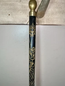 Vintage Wood Carved Brass Walking Stick Pool Stick Cue - Read - Picture 1 of 6