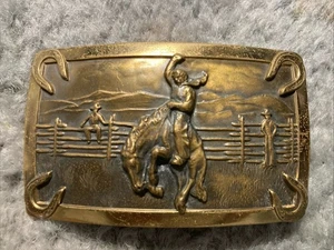 Vintage Messing COWBOY Reiten Bucking Horse Western Gürtelschnalle - Bild 1 von 5