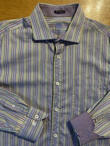 BUGATCHI Uomo Multicolor Vertical Striped Men’s L/S Shirt Size XL Flip Cuff - Picture 1 of 11