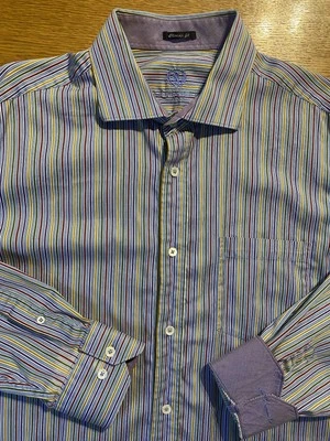 BUGATCHI Uomo Multicolor Vertical Striped Men’s L/S Shirt Size XL Flip Cuff - Image 1 of 4