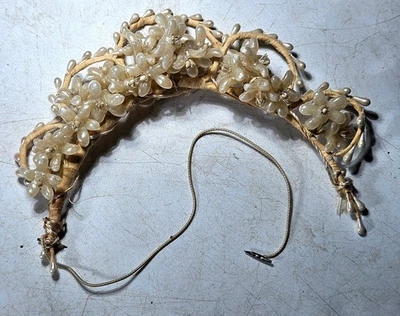 Antique 1920s Wax Orange Blossom Bridal Tiara Crown Vintage Wedding Headpiece - Image 1 of 4