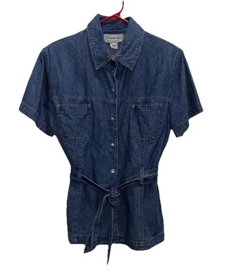 Vintage 70s Stonebridge Belted Jean Jacket Women's Size L With Shoulder Pads - Image 1 of 4