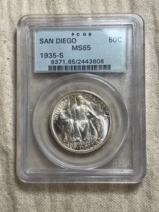 1935-S 50c PCGS MS 65 San Diego Commemorative Half Dollar OGH Lovely Gem - Picture 1 of 8