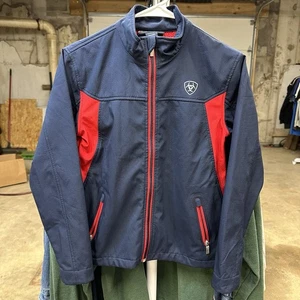 Ariat Jacket Boys Size L (12) Softshell Full Zip Up Navy Red Outdoor Running Tek - Picture 1 of 7