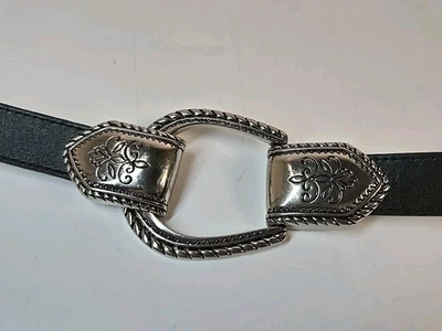 CHICO 皮带女式黑色皮革银色扣可调节不对称钩 M/L — 第 1/4 张图片