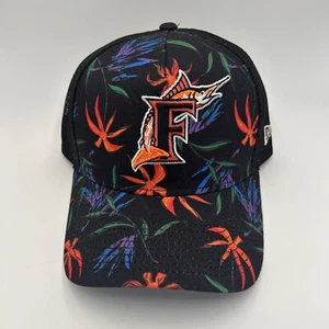 NWT New Era 9Forty Florida Marlins Black Floral A-Frame Trucker Snapback Hat - Picture 1 of 4