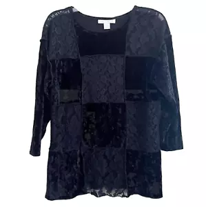 Vintage Y2K Limited Black Velvet Lace Tunic Top Blouse Small Whimsigoth Witchy - Picture 1 of 7
