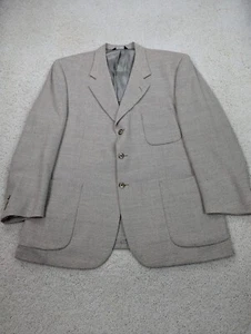 Burberry Sport Coat Mens 44R Tan Cream Wool Blazer Suit Jacket Vintage USA 3 Btn - Picture 1 of 13