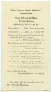 1923 Lyons Kansas Rice County School Officers meeting program - Picture 1 of 1