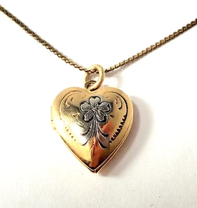 Antiguo Eduardiano 2 Deco BARONESA 14K GF Corazón Medallón Colgante Collar Lote 16" - Imagen 1 de 7