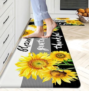 Sunflower Kitchen Mats for Floor Cushioned anti Fatigue Kitchen Mat Set of 2 Yel - Picture 1 of 7