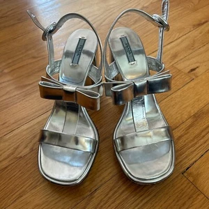 Authentic Prada Silver Now Heels 39.5 - Picture 1 of 5