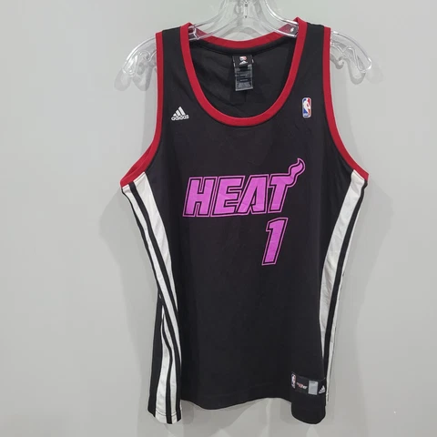 Vintage Adidas Miami Heat Chris Bosh 1  Fitted Jersey Womens  XL Black Pink Cover