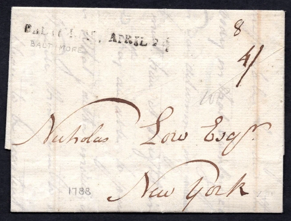 US 1788 MARYLAND COLONIAL FOLDED LETTER DATED "23rd APRIL 1788" - Image 1 of 4