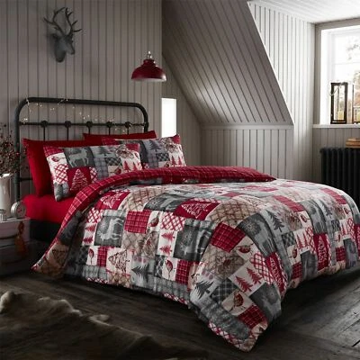 HAPPY LINEN COMPANY Set lenzuola copripiumino reversibile rosso patchwork natalizio HLC